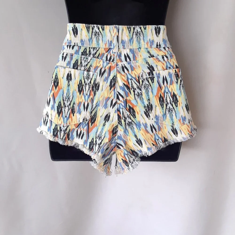 Dollhouse Multicolored Frayed Denim Short Shorts